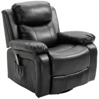 HOMCOM PU Leather Massage Recliner Chair, Swivel Rocker Sofa with Remote Control, Footrest, Padded Seat, Manual Reclining Chair for Living Room, Bedroom, Black(m-11)