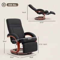 HOMCOM Manual Recliner Chair for Adults, Adjustable Swivel Recliner with Footrest, Padded Arms and Wood Base for Living Room, Black(m-3)