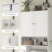 HOMCOM Modern Over The Toilet Storage Shelf with 2 Doors, Above Commode Storage Cabinet with Toilet Paper Holder, White(m-7)