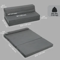 HOMCOM Floor Chair with Back Support Four-Fold Floor Gaming Chair Side Pockets Pillow Floor Seat Sofa Bed, Dark Grey(m-3)