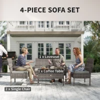 Outsunny 4 Pieces Patio Furniture Set with A Loveseat, Two Armchairs and A Coffee Table, Outdoor Conversation Set, Light Grey(m-4)
