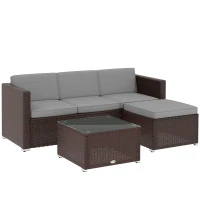 Outsunny Patio Furniture w/ Soft Cushions, Corner Sofa Sets, Grey(m-9)