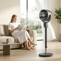HOMCOM 20dB Standing Fan for Bedroom, 70°+90° Auto Oscillating Fan with 8 Speeds, Remote Control, 12H Timer, Adjustable Height(m-1)