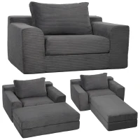 HOMCOM 51" Chair Bed, Corduroy Upholstered Sleeper Chair with Pillow, Dark Grey(m-13)