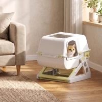 PawHut Cat Litter Box with Lid, Enclosed Cat Litter Box with Deodorization Bag & Drawer Pan, High Sides & Flip-to-Clean(m-9)