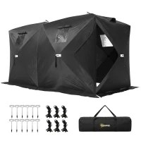 Outsunny 4 Person Pop-Up Ice Fishing Tent, Portable Ice Fishing Shelter With 4 Detachable Windows, Black(m-13)
