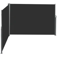 Outsunny 236" x 63" Outdoor Privacy Wall, Double Retractable Side Awning, Patio Screen for Garden, Balcony, Backyard, Black(m-9)