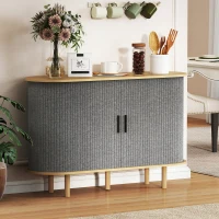 HOMCOM 47" Buffet Cabinet with Tambour Sliding Doors, Fluted Sideboard with Storage Shelves and Wooden Legs, Grey(m-8)
