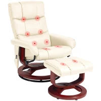 HOMCOM Swivel Recliner with Ottoman Massage, Recliner Chair and Ottoman, Faux Leather Reclining Chair with Remote, Cream White(m-11)