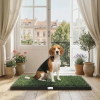 PawHut Dog Grass Pad with Tray, Artificial Grass Pet Training Toilet with Drainage Grid, Grass Mat(m-1)