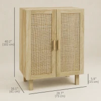 HOMCOM Boho Sideboard, Buffet Cabinet with Storage, Accent Cabinet with 2 Rattan Doors and Adjustable Shelves, Natural(m-3)