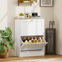 HOMCOM Slim Shoe Storage Cabinet, Modern Shoe Cabinet with 2 Flip Drawers and Adjustable Shelves for 8-12 Pairs, White(m-1)