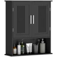 kleankin Modern Wall Mount Bathroom Cabinet, Storage Organizer with 2 Door Cabinet and Shelf, Black(m-9)