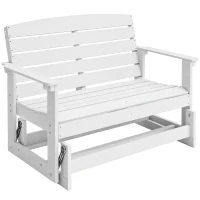Outsunny Patio Glider Bench w/ HDPE Slatted Double Rocking Chair, White(m-11)