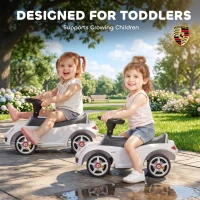 Qaba Toddler Push Car with Horn, Lights, Start-Up Sound, Ride on Car with Steering Wheel, Foot Rest, for 18-36 Months, White(m-6)