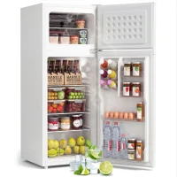 HOMCOM 7.7 Cu. Ft. Mini Fridge with Freezer, Compact Refrigerator with Adjustable Thermostat, Reversible Door, White(m-13)