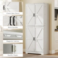 HOMCOM Farmhouse Kitchen Pantry, 72" Tall Pantry Cabinet with 4 Barn Doors, 4 Adjustable Shelves and 8 Door Shelves, White(m-7)