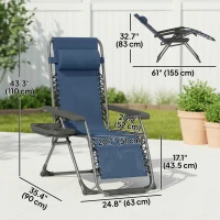 Outsunny Zero Gravity Chair Set of 2, Folding Reclining Outdoor Lounge Chair with Cup Holder, Headrest, Dark Blue(m-3)