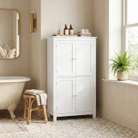 HOMCOM Freestanding Bathroom Cabinet, Tall Bathroom Cabinet with Hidden Storage and Adjustable Shelves, Living Room, White(m-1)