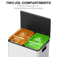 HOMCOM 2 x 6.6 Gallon Dual Trash Can with Removable Inner Buckets and Handles for Kitchen, Office, Bathroom, Silver(m-4)