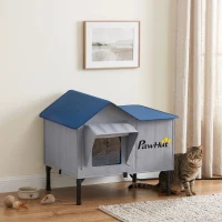 PawHut Heated Cat House Weatherproof with Heating Pad, Elevated Base, Safe Escape Door, for Stray, Barn Cats(m-9)