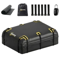 Outsunny Rooftop Cargo Carrier, 21 Cubic Feet Waterproof Soft-Shell Car Roof Storage Bag with Door Hooks, Anti-Slip Mat(m-13)