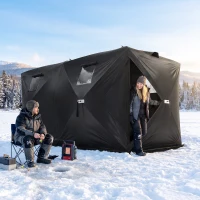 Outsunny 4 Person Pop-Up Ice Fishing Tent, Portable Ice Fishing Shelter With 4 Detachable Windows, Black(m-1)