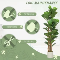 HOMCOM 5FT Artificial Fiddle Leaf Fig Tree Set of 2, Fake Potted Tree with Solid Wood Trunks for Indoor Decor, Green(m-5)