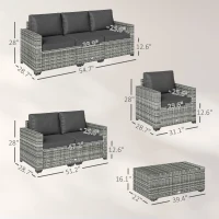 Outsunny Patio Furniture Set, Cushions, Sofa, Loveseat, Storage Table, Gray(m-3)