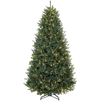 HOMCOM 9ft Prelit Christmas Tree, Colorado Blue Spruce, Easy Plug, Hinged Xmas Tree with Warm White & Multi-Color LED Lights(m-1)