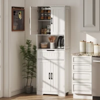 HOMCOM Kitchen Buffet with Hutch, 68" Tall Kitchen Pantry Cabinet with Small Open Counter, 4 Doors, Drawer, White(m-11)