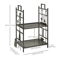 Outsunny 20.25" x 13" x 30.25" 2-Layer Heavy Duty Firewood Rack Wood Log Fireplace Stacker  w/ 4 Tools, Black and Gold(m-3)