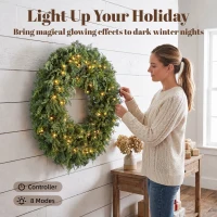 HOMCOM 36" Prelit Crestwood Spruce Artificial Christmas Wreath, Christmas Decor with Bow, LEDs, 8 Modes, Realistic Tips(m-5)