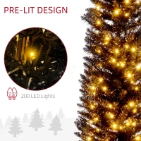 HOMCOM 6ft Pencil Christmas Tree, Slim Artificial Christmas Tree with Realistic Branches and Warm White LED Lights, Black(m-5)