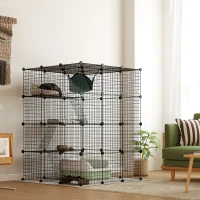 PawHut DIY 4 Tier Cat Cage Indoor with Hammock, Ramps, Jumping Platforms, Doors, Cat Enclosure for 1-3 Cats, 3 x 3 x 4, Black(m-10)