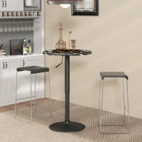 HOMCOM Adjustable Bar Table for 2, Round Pub Table with Steel Base for Home Bar, Small Dining Room, Black Marble(m-1)