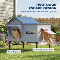 PawHut Heated Cat House Weatherproof with Heating Pad, Elevated Base, Safe Escape Door, for Stray, Barn Cats(m-7)