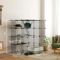 PawHut DIY 4 Tier Cat Cage Indoor with Hammock, Ramps, Jumping Platforms, Doors, Cat Enclosure for 1-3 Cats, 3 x 3 x 4, Black(m-3)