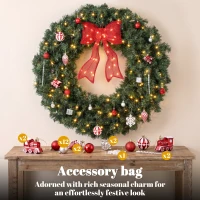 HOMCOM Artificial Xmas Wreath, 36 Inch Pre-Lit Christmas Wreath with 130 LED Lights, Lighted Bow and 21 Ornament Set, Green(m-6)