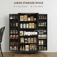 HOMCOM 47" Kitchen Pantry Storage Cabinet, Farmhouse Kitchen Pantry Cabinet with Adjustable Shelves and Door Shelves, Black(m-5)