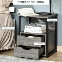 HOMCOM Nightstand with 2 Drawers, Industrial Side Table with Storage Shelf, Accent End Table for Bedroom, Living Room, Grey(m-4)