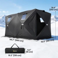 Outsunny 4 Person Pop-Up Ice Fishing Tent, Portable Ice Fishing Shelter With 4 Detachable Windows, Black(m-3)