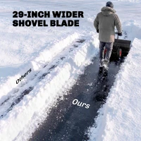 Outsunny Snow Shovel with Wheels, 29" Metal Snow Pusher with Adjustable Handle, 7-Angle Blade, Wear Strip for Driveway, Black(m-4)