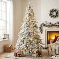 HOMCOM 7ft Prelit Flocked Christmas Tree, Downswept Hinged Xmas Tree with LED Lights, 8 Modes, Daily Timer, Remote(m-8)