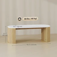 HOMCOM Coffee Table, Modern Marble-Effect Living Room Table with Round Corners and Thicken Legs, Natural Wood(m-3)