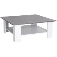 HOMCOM Square Coffee Table with Storage Shelf and Cement-like Tabletop for Living Room, White(m-9)