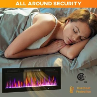 HOMCOM 50" Electric Fireplace Recessed and Wall Mounted, 1500W Ultra-thin with Adjustable Flame, Crystal, Black(m-8)