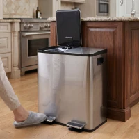 HOMCOM Garbage Bin, Soft-Close Trash Can with Foot Pedal, 2x5 Gal (2x20 L) Garbage Can with Removable Inner Buckets, Silver(m-10)