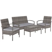 Outsunny 4 Pieces Patio Furniture Set with A Loveseat, Two Armchairs and A Coffee Table, Outdoor Conversation Set, Light Grey(m-9)