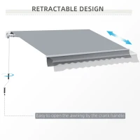 Outsunny 10x8ft Patio Awning Manual Retractable Sun Shade Aluminum Frame Grey(m-9)